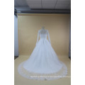 Q030 long sleeve lace applique luxury custom with train wedding bridal dress